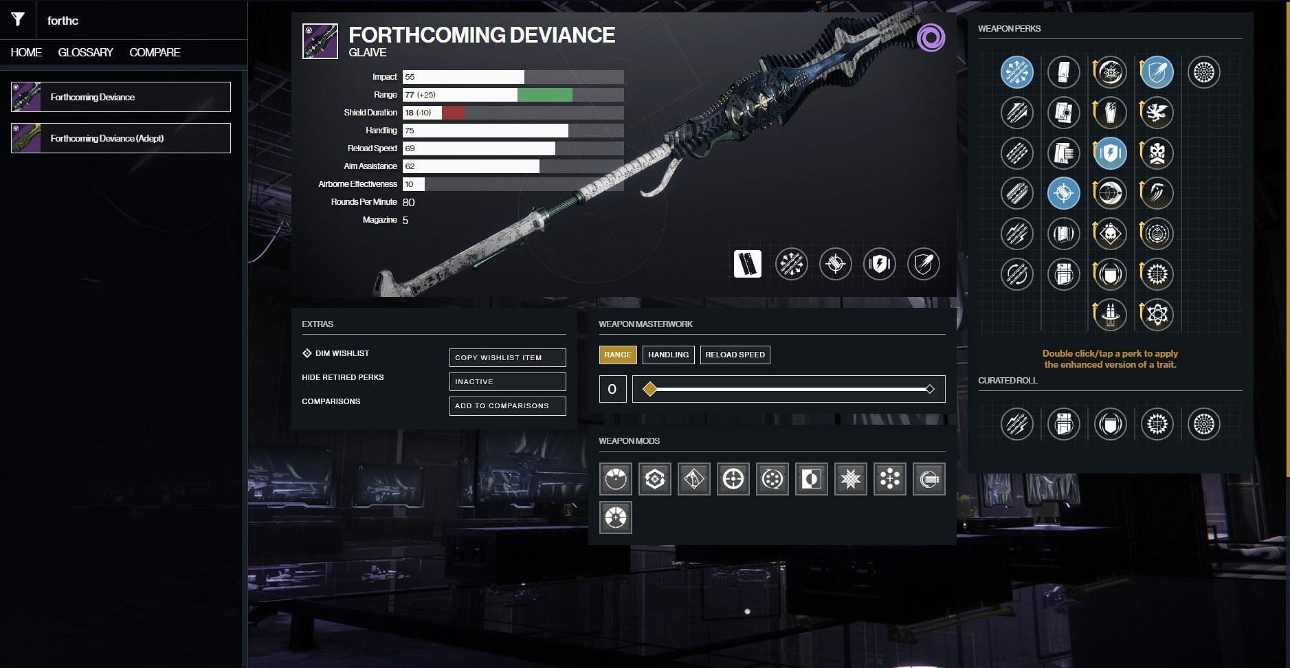 Forthcoming Deviance PvP god roll (Image via D2Gunsmith/Bungie)