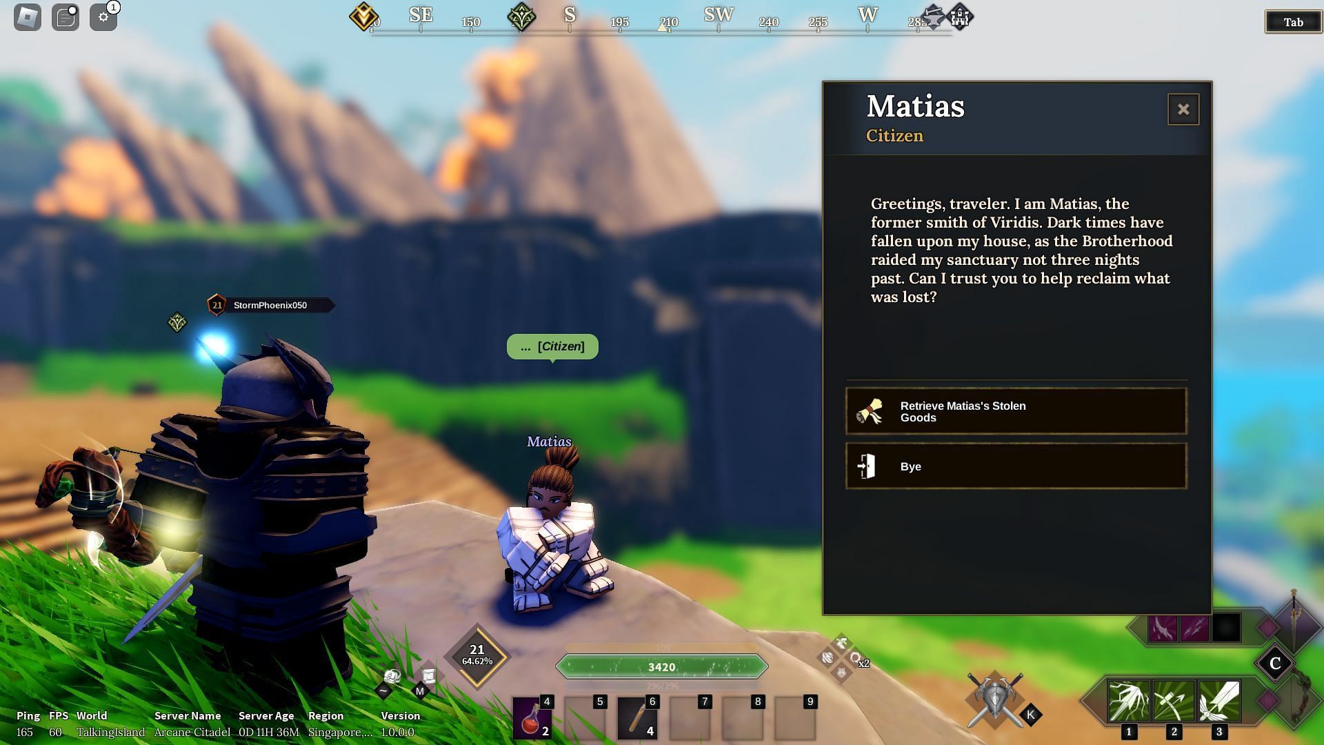 You can find Matias outside Brotherhood Assassins&#039; fort (Image via Roblox || Sportskeeda)