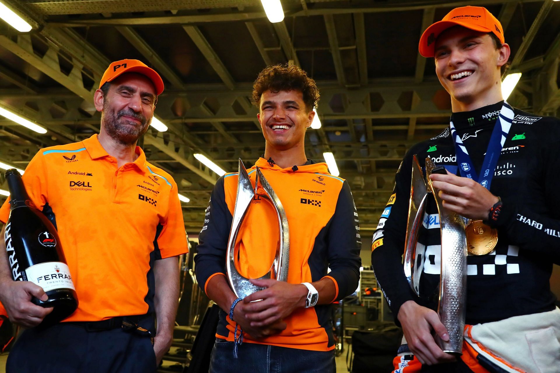 Andrea Stella, Lando Norris, Oscar Piastri at Baku City Circuit. (Source: Getty)