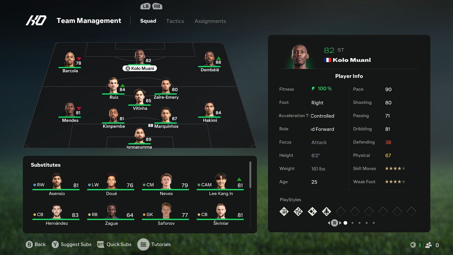 PSG in the 4-3-3 Holding formation (Image via EA Sports)