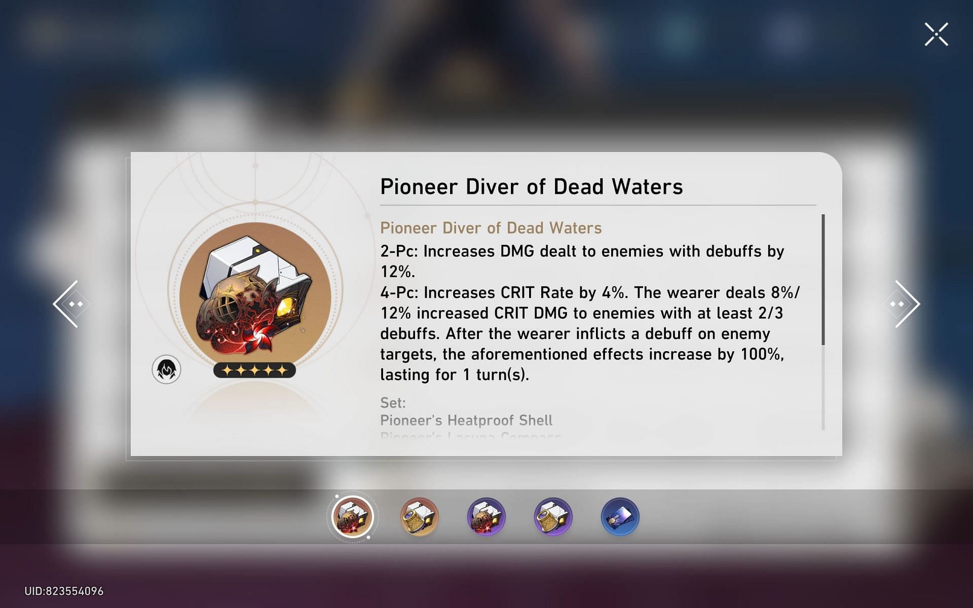 Pioneer Diver of Dead Waters Relic set in Honkai Star Rail (Image via HoYoverse)