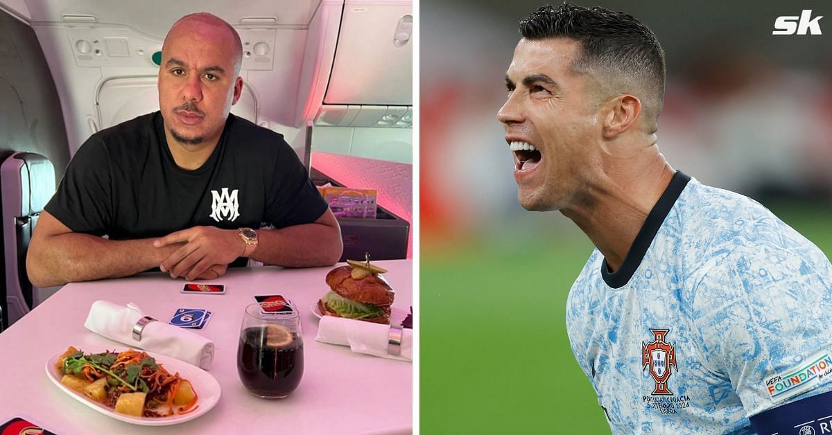 Gabby Agbonlahor and Cristiano Ronaldo (R). [Images: @ga11official on Instagram (L), GETTY]