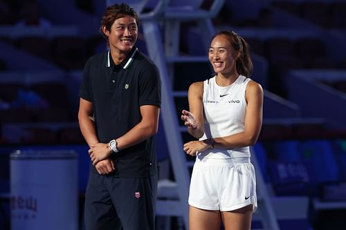 Zhang Zhizhen (L) and Qinwen Zheng at the Opening Ceremony of the China Open (Image: Getty)