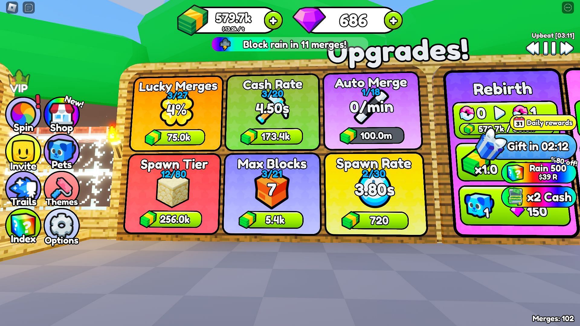 The selection of Upgrades (Image via Roblox)