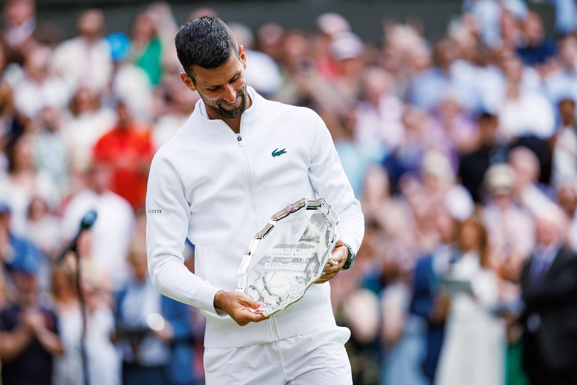 Novak Djokovic with the 2024 Wimbledon runner-up trophy.