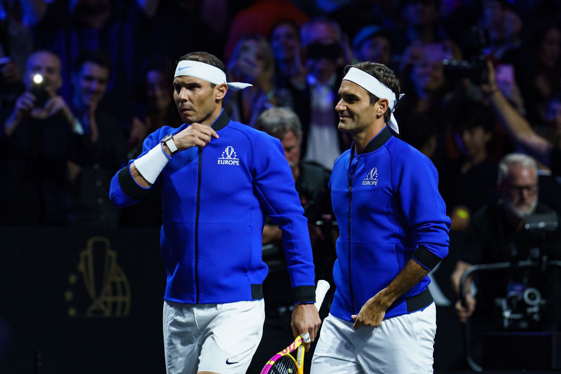 Rafael Nadal (left) and Roger Federer at the 2022 Laver Cup 2022 (Image via Getty)