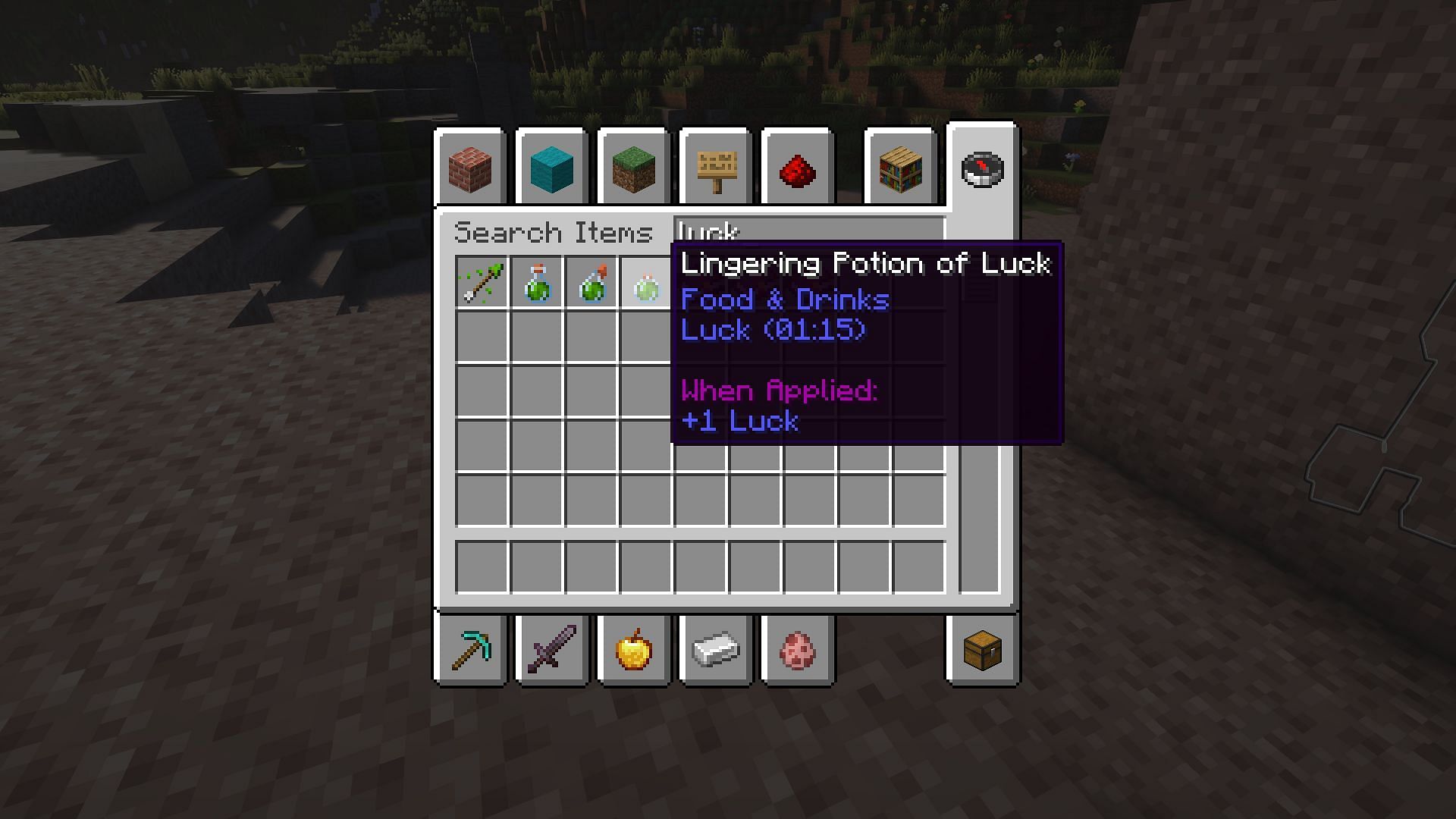 The potions and arrows of luck in the Creative inventory (Image via Mojang)