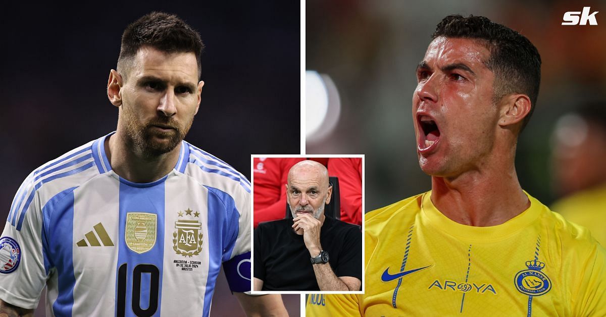 Lionel Messi (left), Stefano Pioli (middle), and Cristiano Ronaldo (right) (image viab Getty)