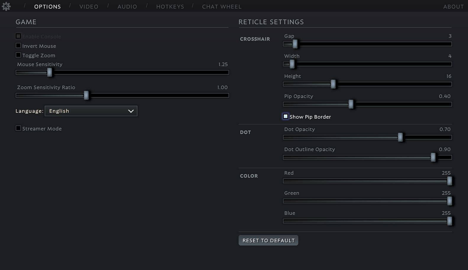 In-game crosshair settings in Deadlock (Image via Valve)