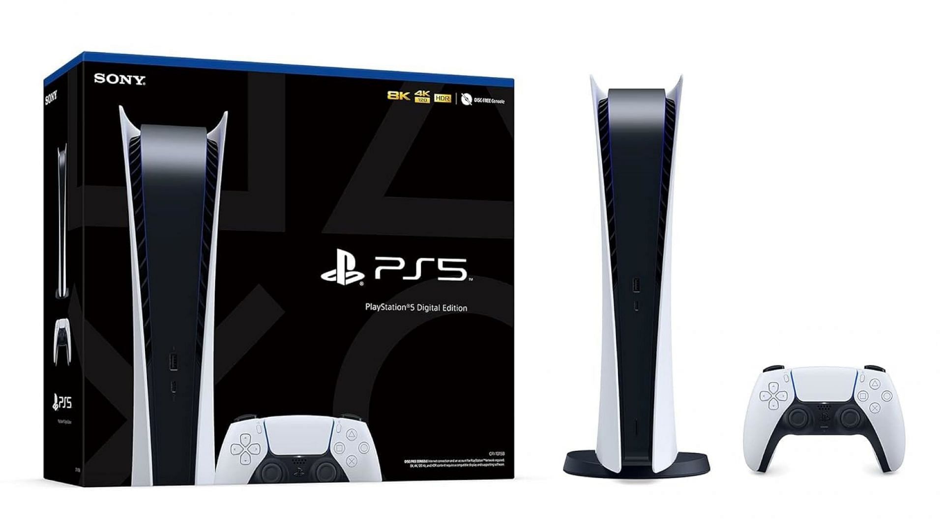 Picture of the PlayStation 5 with the controller and the box