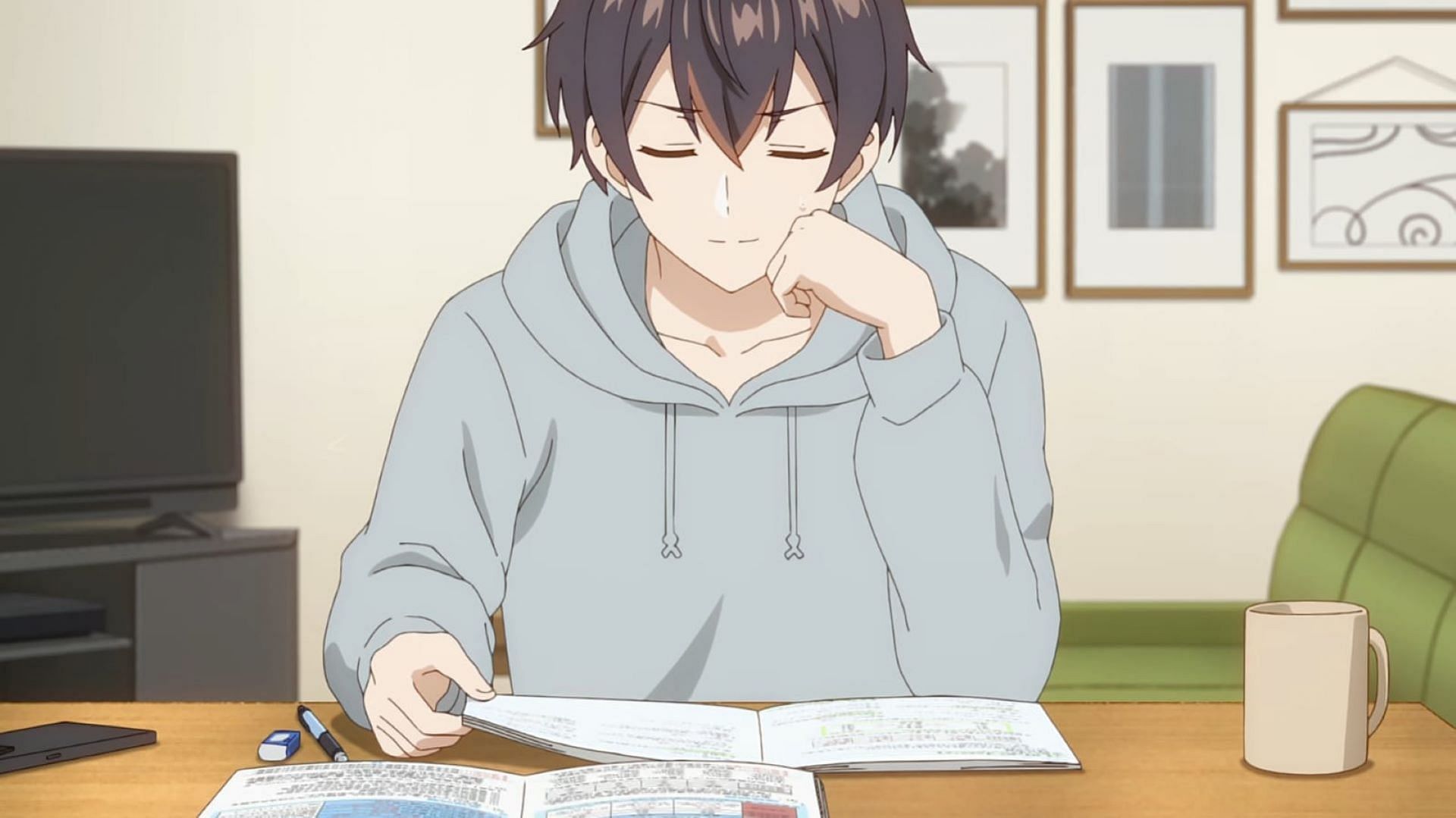 Masachika Kuze can&#039;t concentrate on his studies (Image via Doga Kobo)