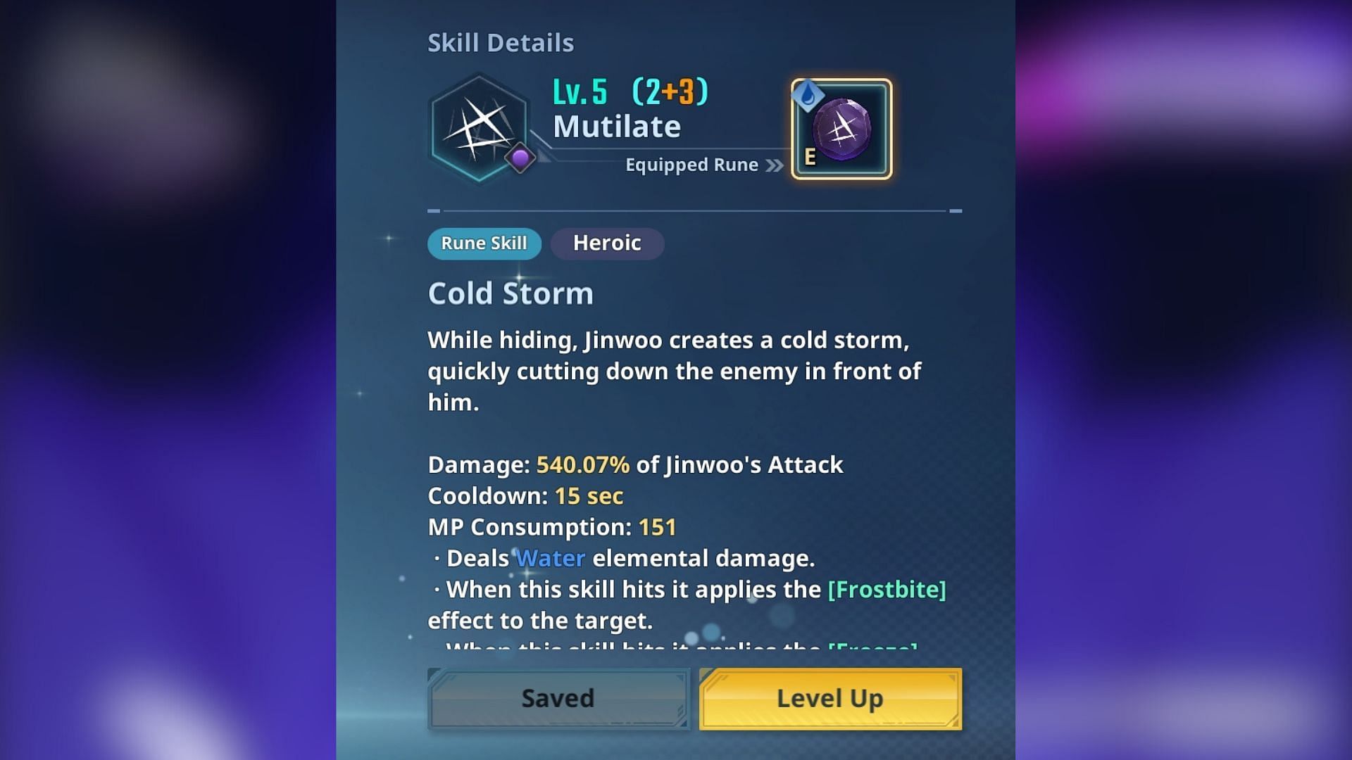 Mutilate skill with Cold Storm Rune. (Image via Netmarble)