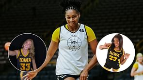 “Anotha one,” “Yeah glo”: Iowa’s Lucy Olsen, Jada Gyamfi react to Hannah Stuelke donning Hawkeyes jersey for media day snaps