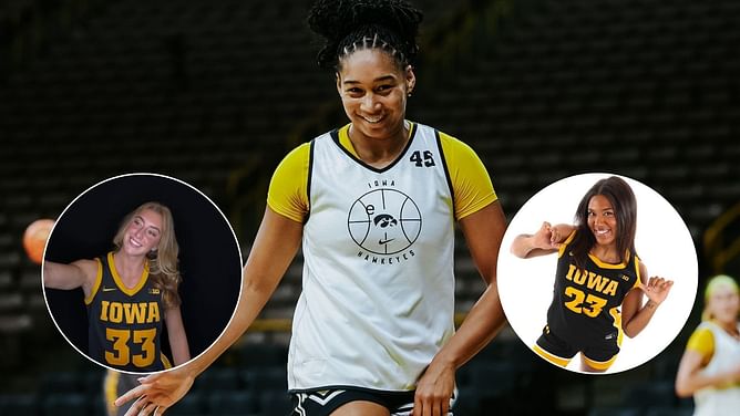 “Anotha one,” “Yeah glo”: Iowa’s Lucy Olsen, Jada Gyamfi react to Hannah Stuelke donning Hawkeyes jersey for media day snaps