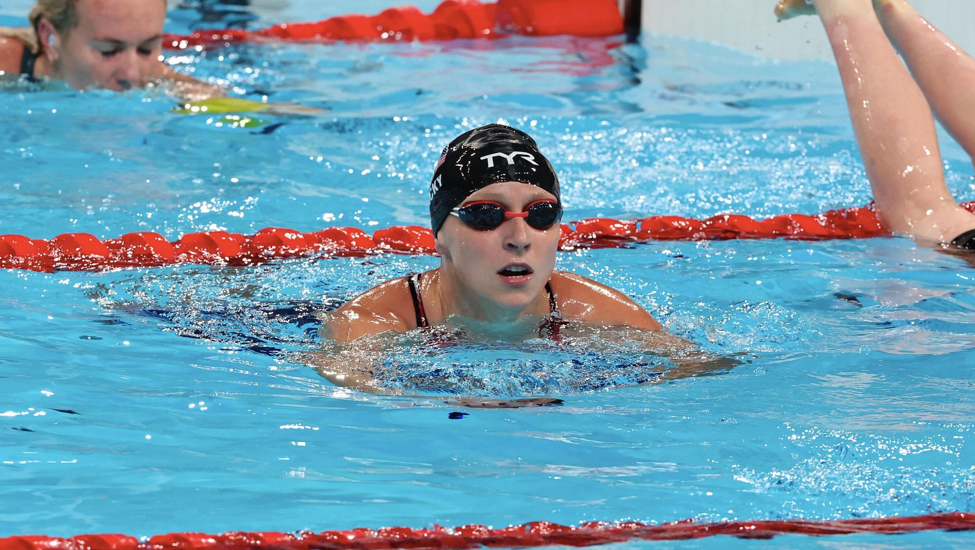 Katie Ledecky after the 400m freestyle at the Paris Olympics. (Source - Getty)