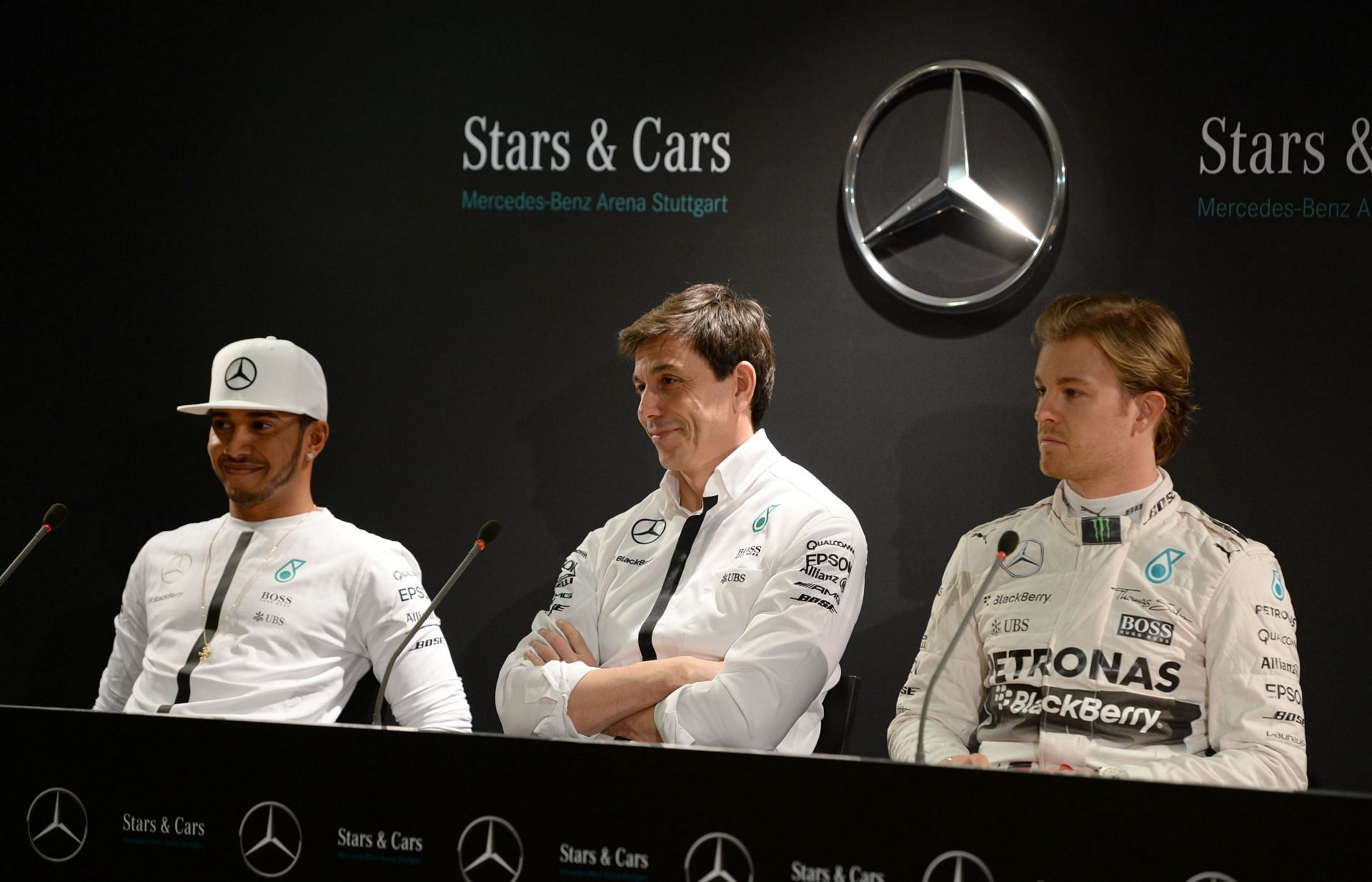 Lewis Hamilton, Toto Wolff, and Nico Rosberg of Mercedes in 2014. (from Left) - Source: Getty Images