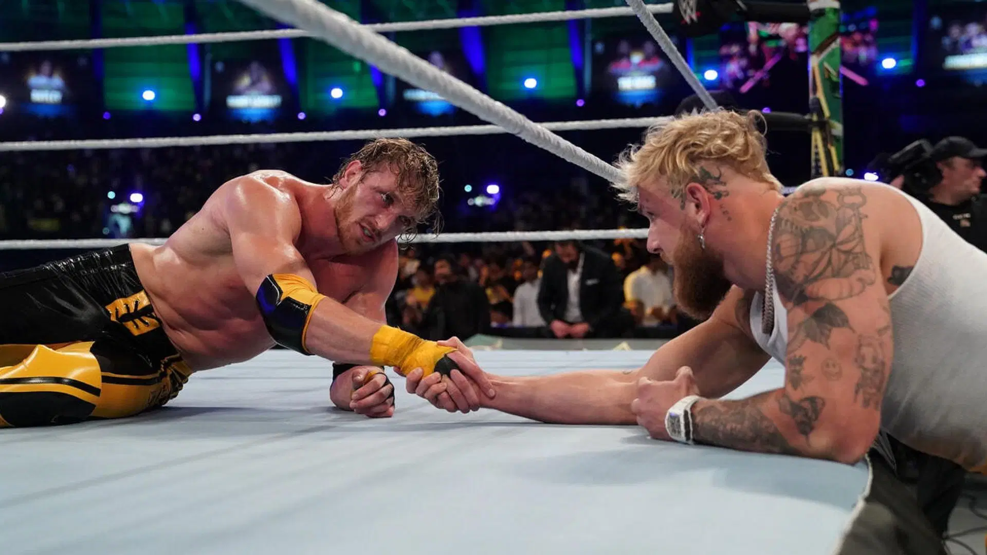 Logan and Jake Paul at a WWE PLE! [Image credit: WWE.com]