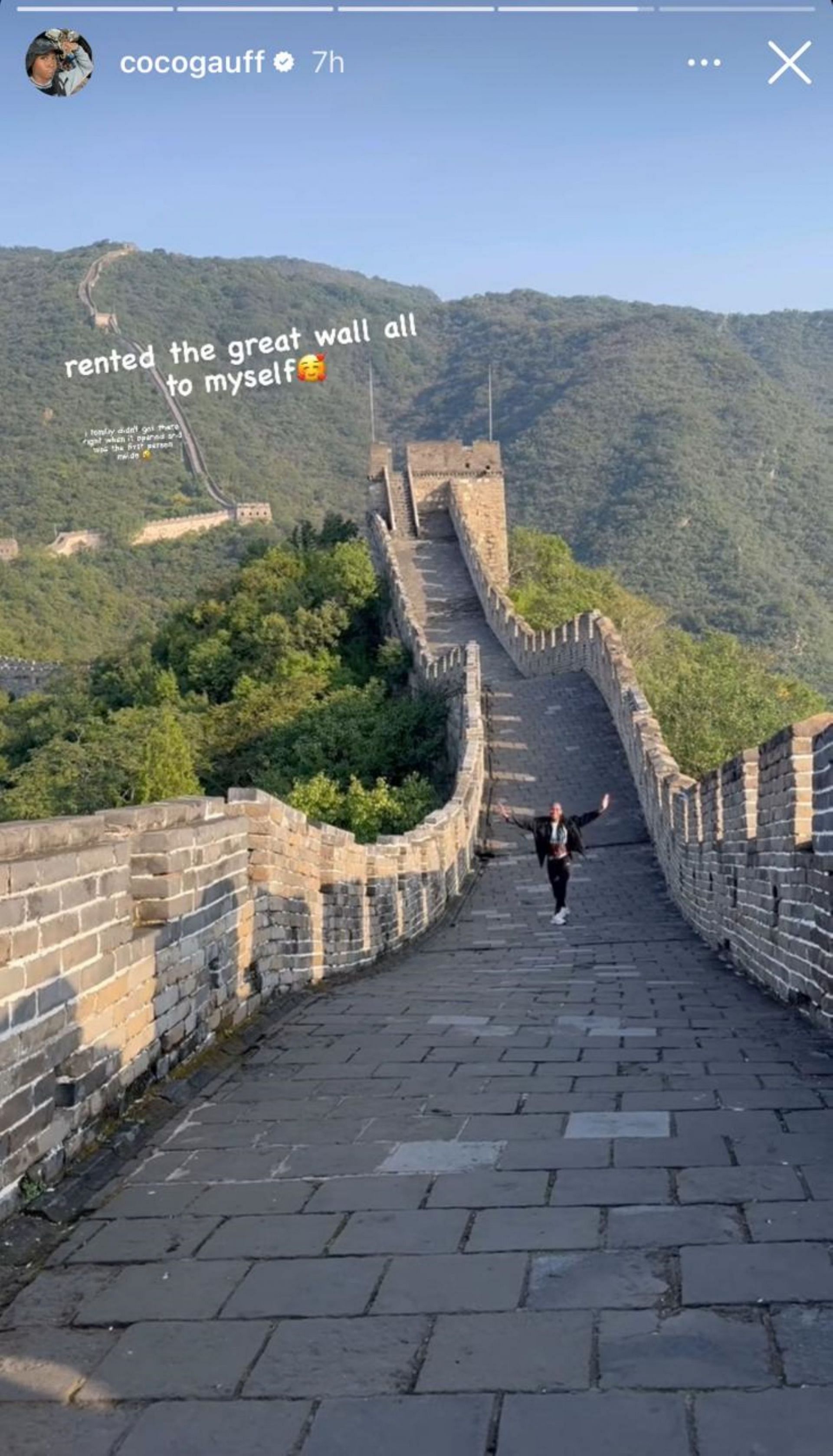 Coco Gauff at the Great Wall of China; Instagram - @cocogauff