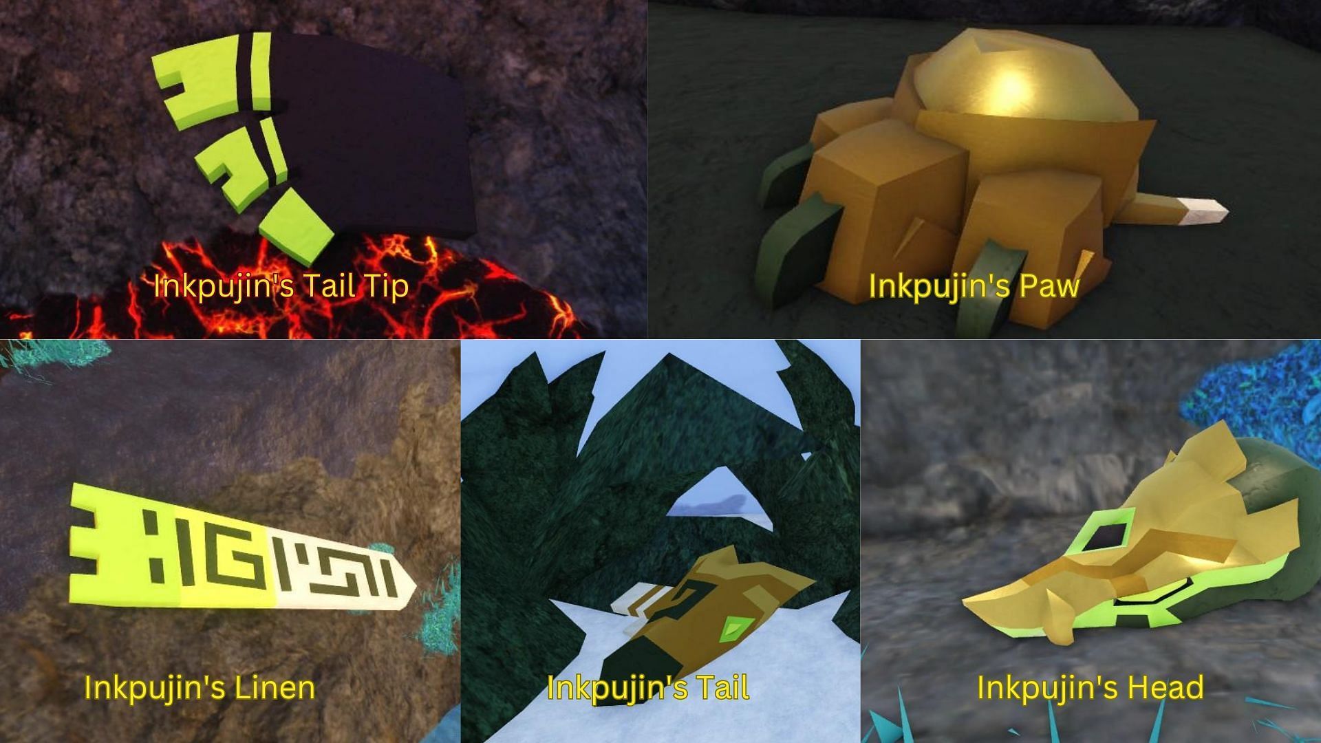 All Inkpujin Creature&#039;s pieces (Image via Roblox/@Creatures of Sonaria Wiki)