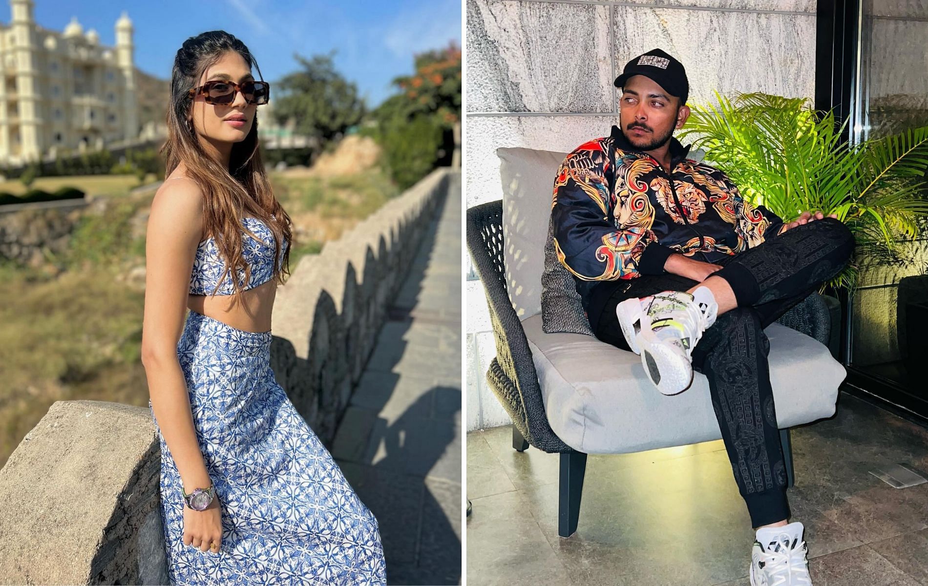 Nidhi Tapadia (L) and Prithvi Shaw (R). (Pics: Instagram)