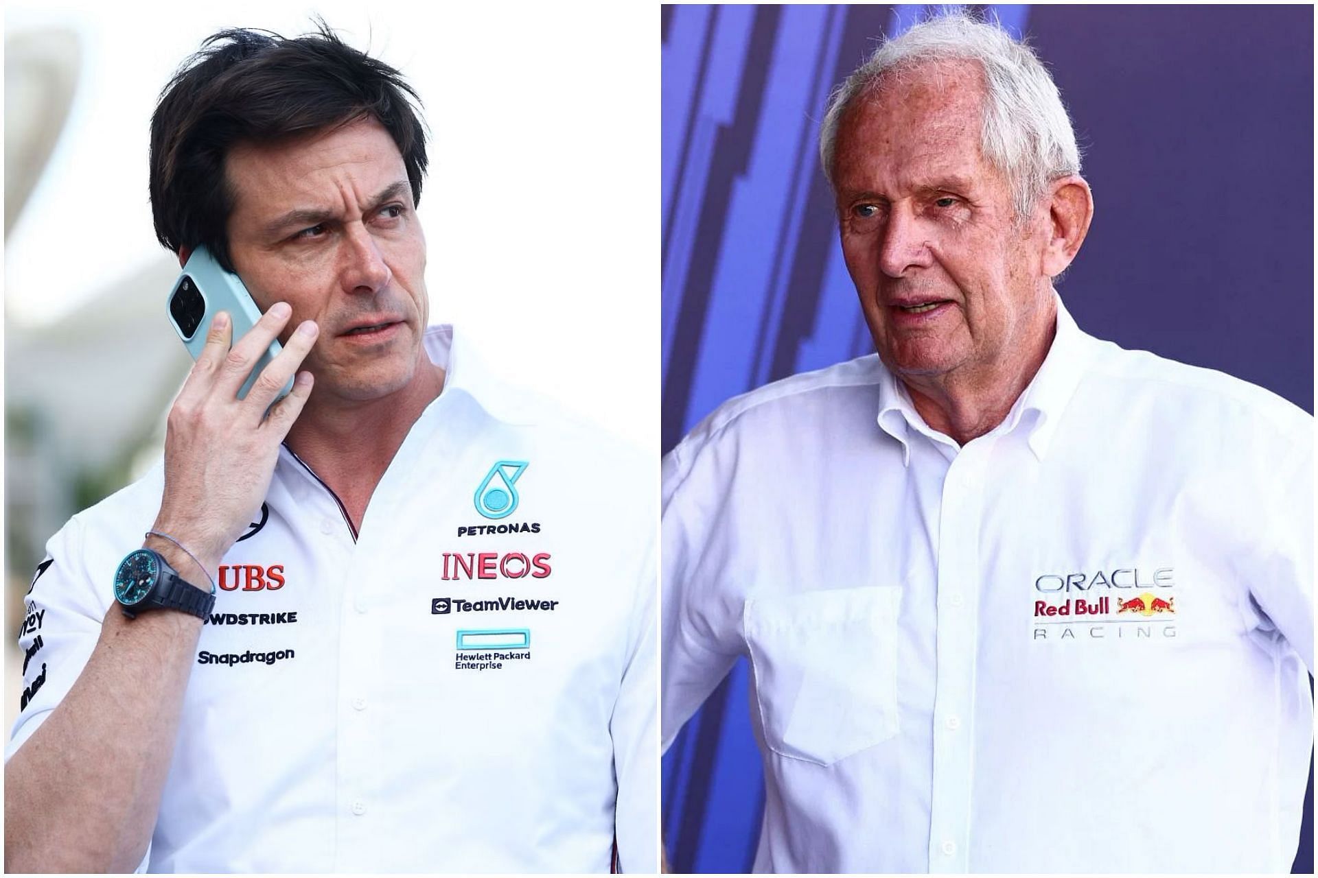 Toto Wolff (L) and Helmut Marko (R) (Image via Getty)