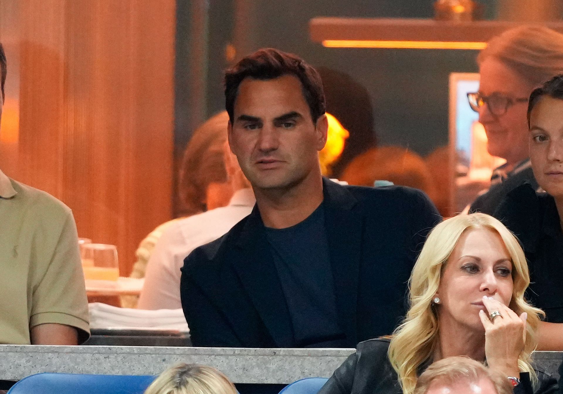 Roger Federer (in black) At The 2024 US Open Tennis Championships - Day 9 - Source: Getty