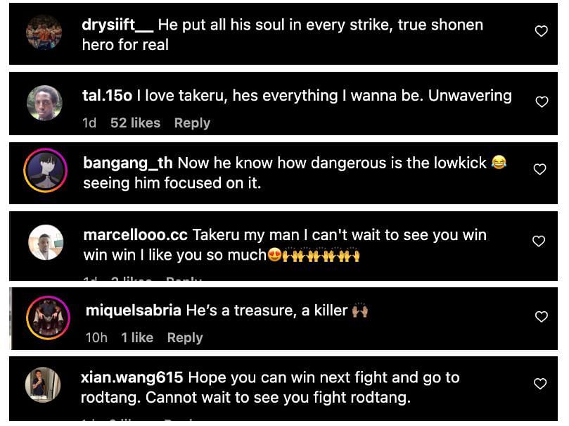 Screenshot of fans&#039; comments. [ONE Championship, Instagramt]