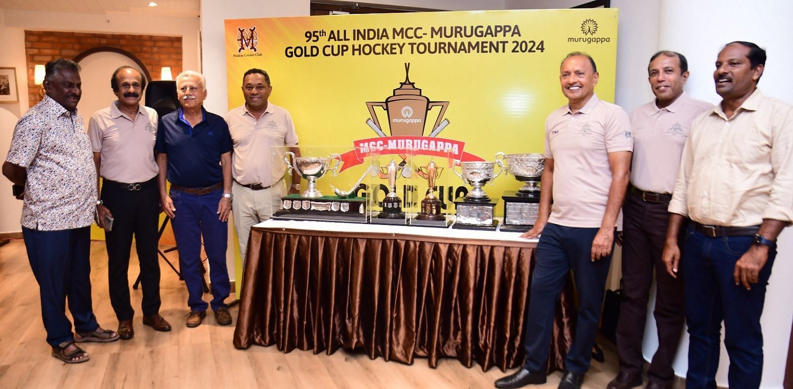 (From left) Mr V Baskaran, Olympic Gold Medallist and Former Team India Coach, MCC Organising Secretary Mr S L Rajiv Reddy, Mr Munir Sait, Olympian, Mr Arun Murugappan (Executive Chairman, Tube Investments of India Limited), MCC President Mr Vivek Reddy, MCC Honorary Secretary Mr Niranjan Mudaliar and Mr Mohammed Riyaz, Olympian.