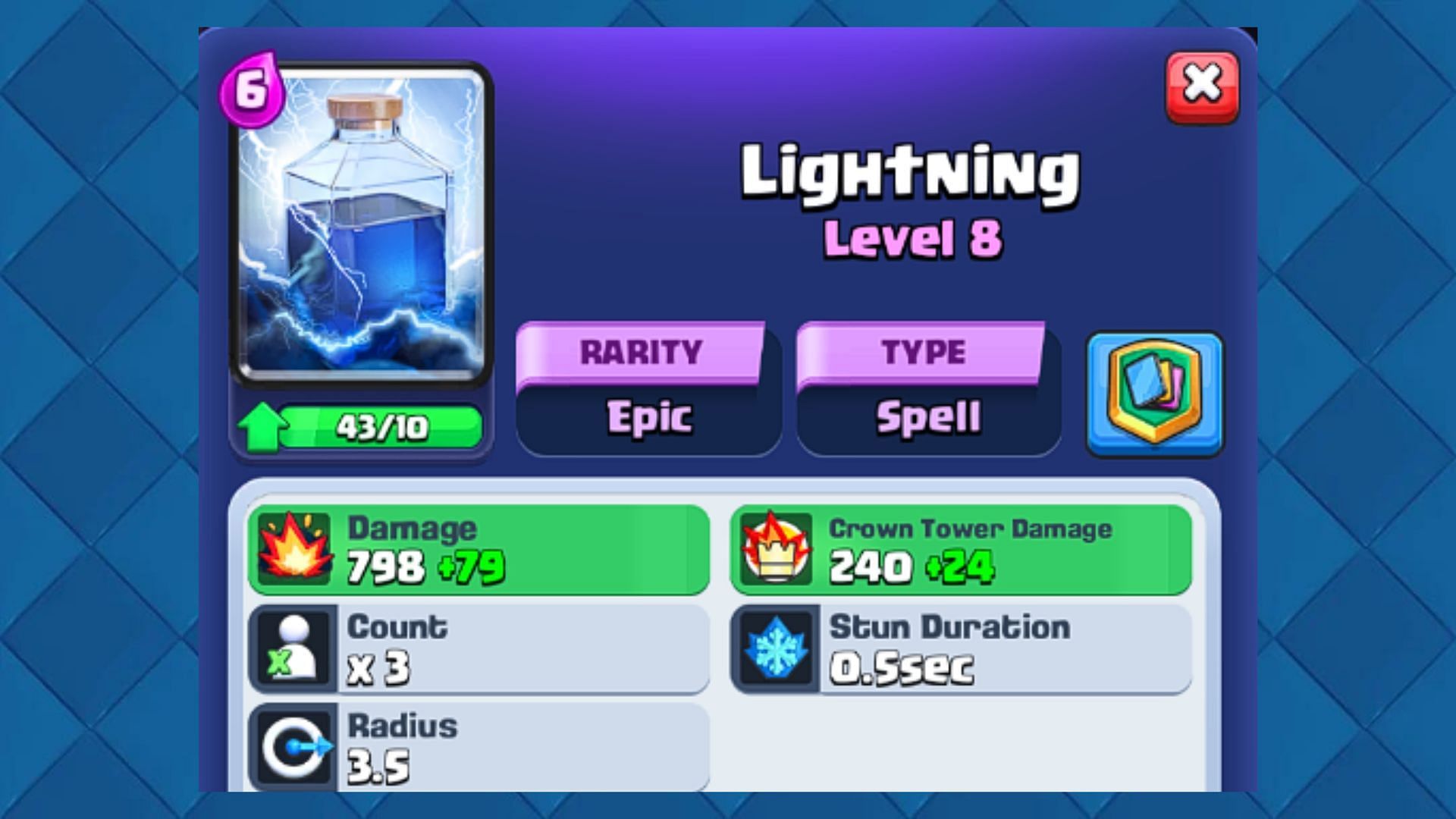 Lightning Spell Card in Clash Royale (Image via Supercell)