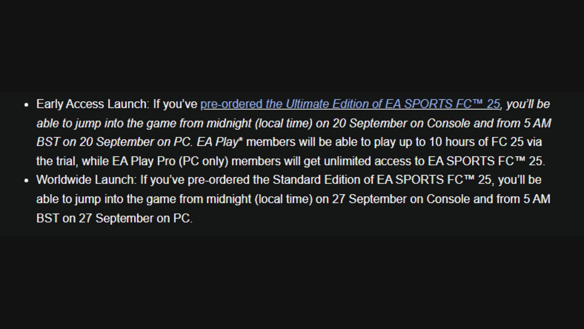 EA FC 25 early access and worldwide launch details (Image via EA)