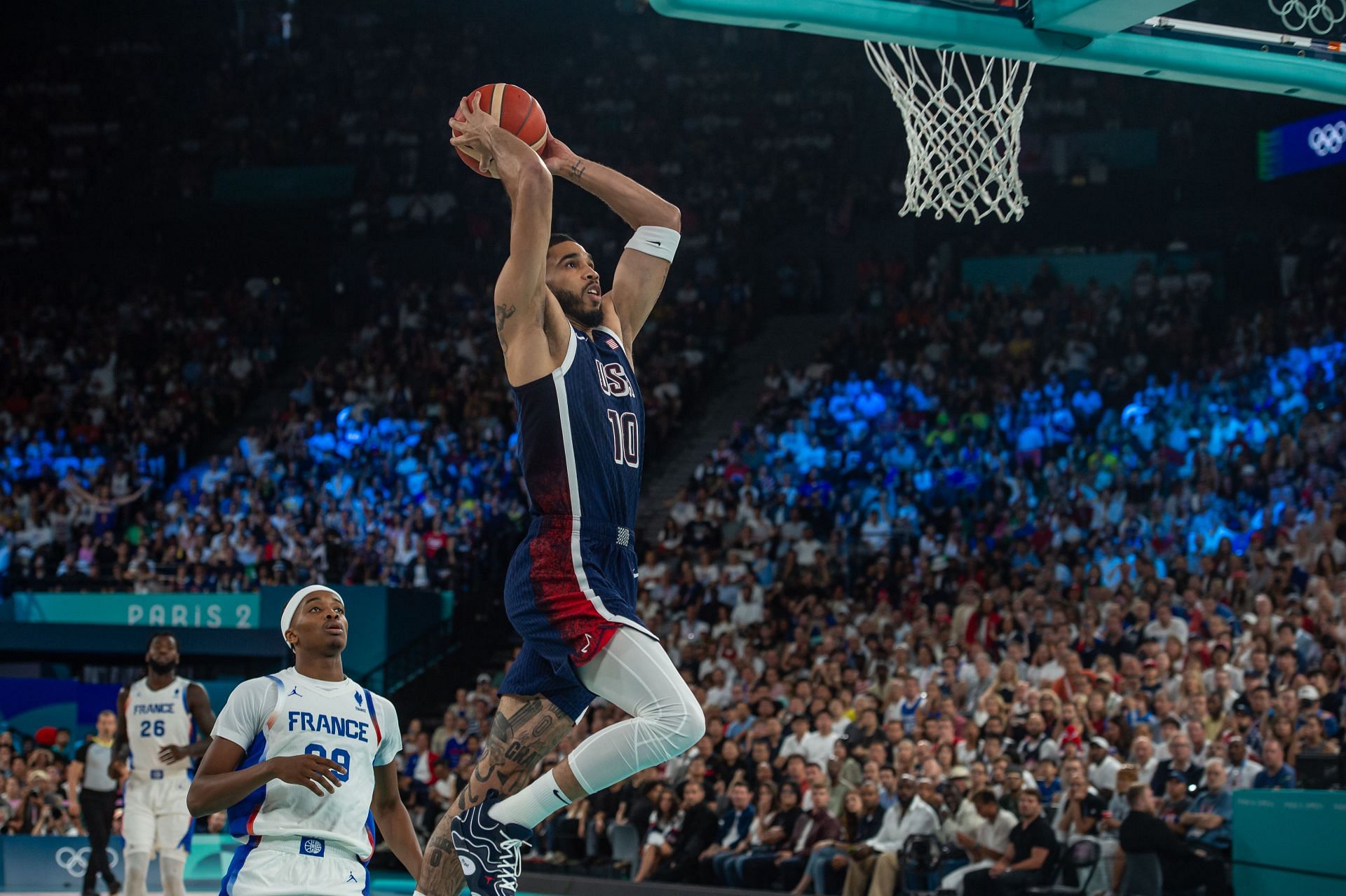 Jayson Tatum in action at the 2024 Summer Olympics (Image via Getty)