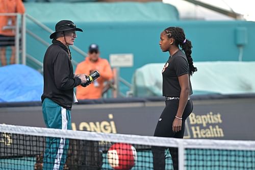 Coco Gauff (R) pictured with Brad Gilber at the 2024 Miami Open - Source: Getty