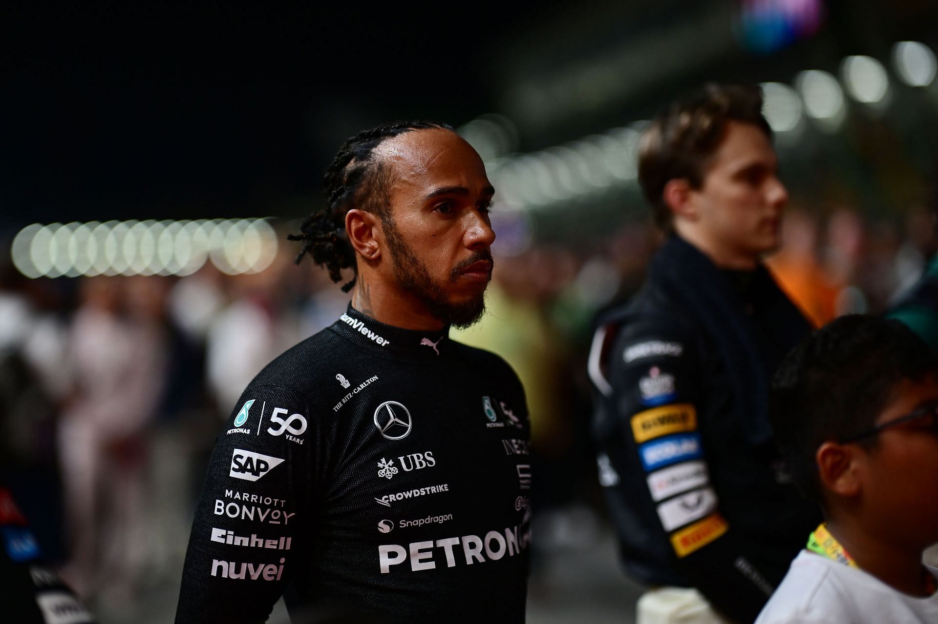 Lewis Hamilton of Great Britain and Mercedes looks on during the 2024 Singapore GP. Source: Getty Images