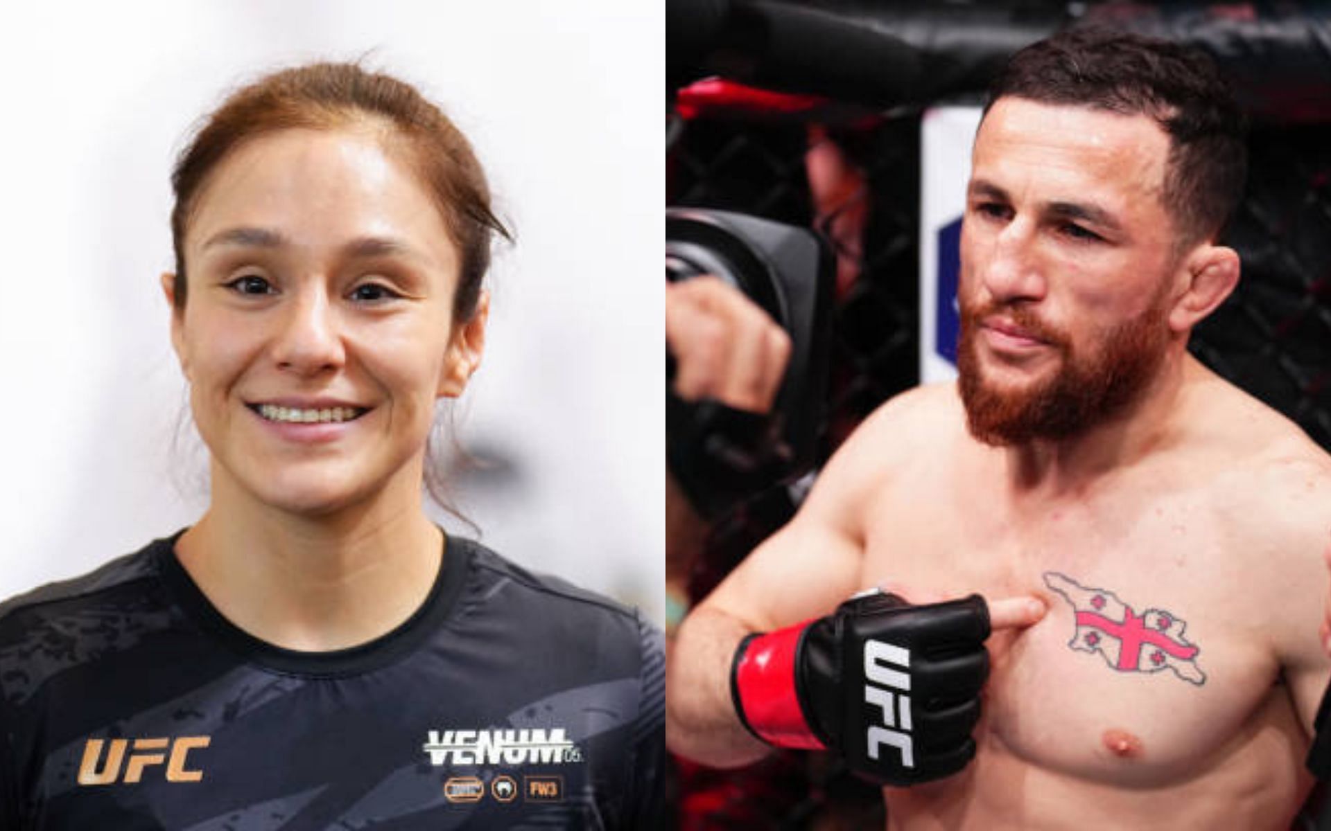 Alexa Grasso (left) reacts to Spanish speaking skills of Merab Dvalishvili (right) [Image credits: Getty Images]