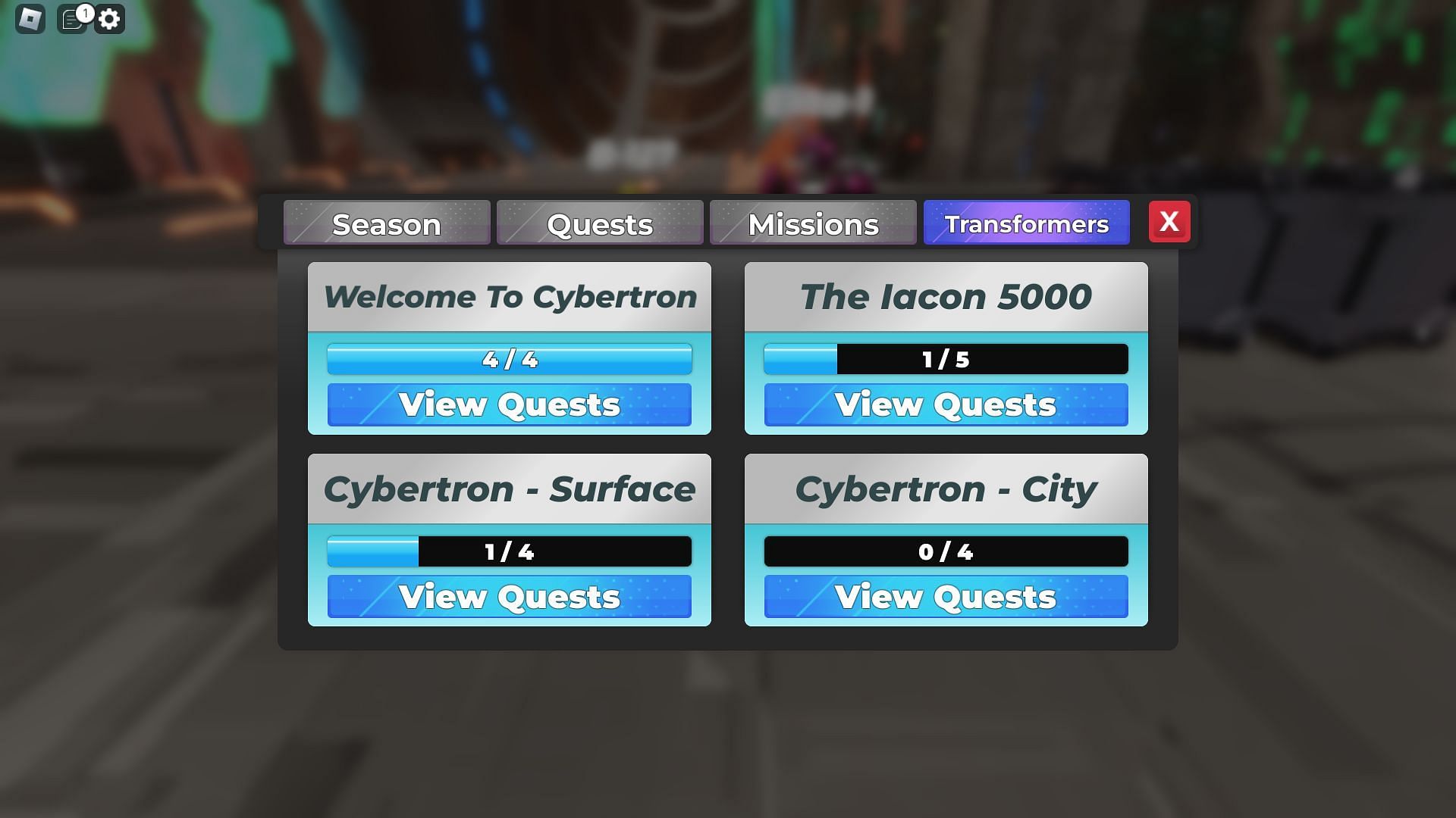 Transformers missions tab (Image via Roblox)