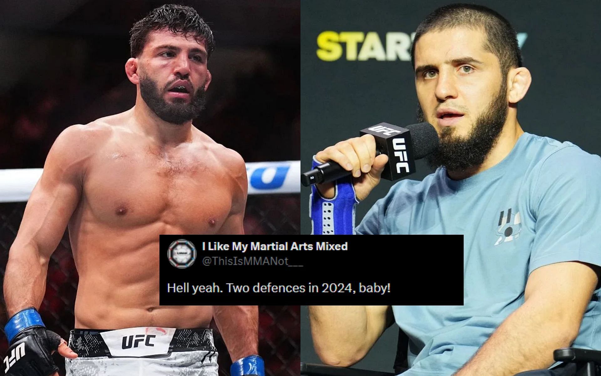 Fans share reaction after Islam Makhachev provides update on his return [Image courtesy: Getty Images, and @ThisIsMMANot__ - X]