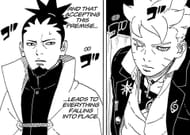 Shikamaru and Boruto as seen in Boruto: Two Blue Vortex chapter 14 (Image via Shueisha)