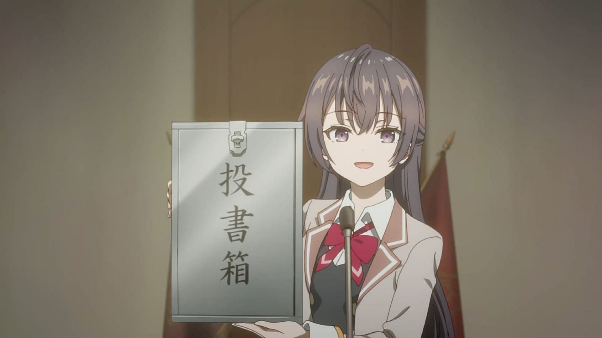 Yuki Sou delivers her speech in Alya Sometimes Hides Her Feelings in Russian episode 12 (Image via Doga Kobo)