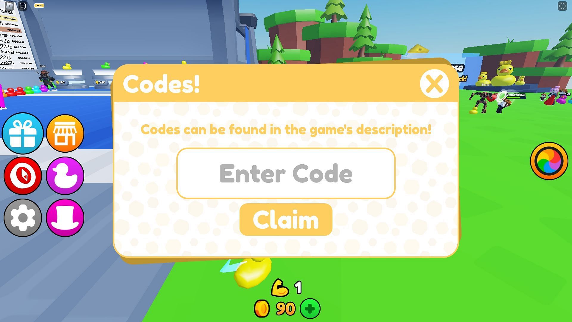 Redeem codes in Duck Army (Image via Roblox)