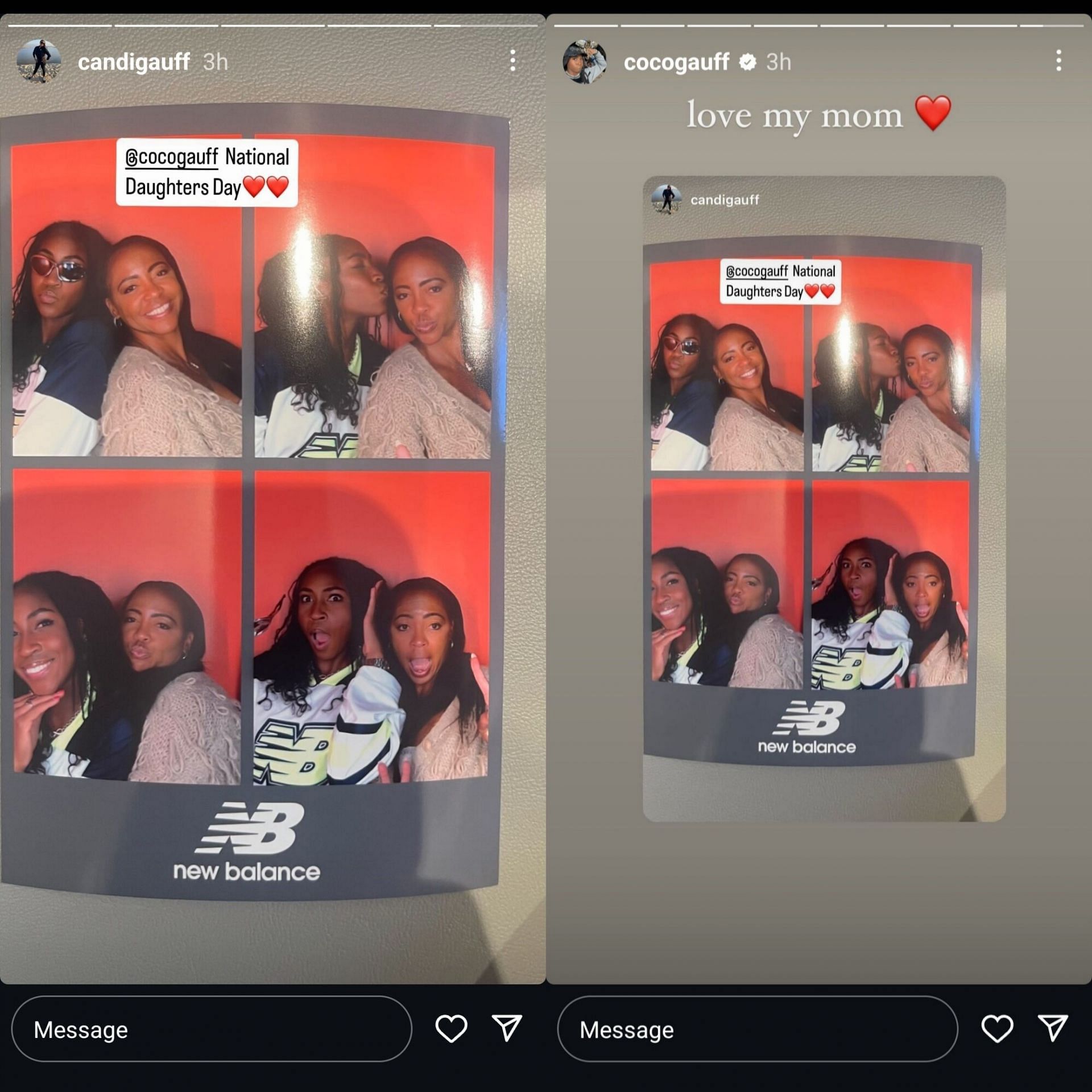 Screen grab of Candi Gauff (L) &amp; Coco Gauff&#039;s (R) Instagram stories