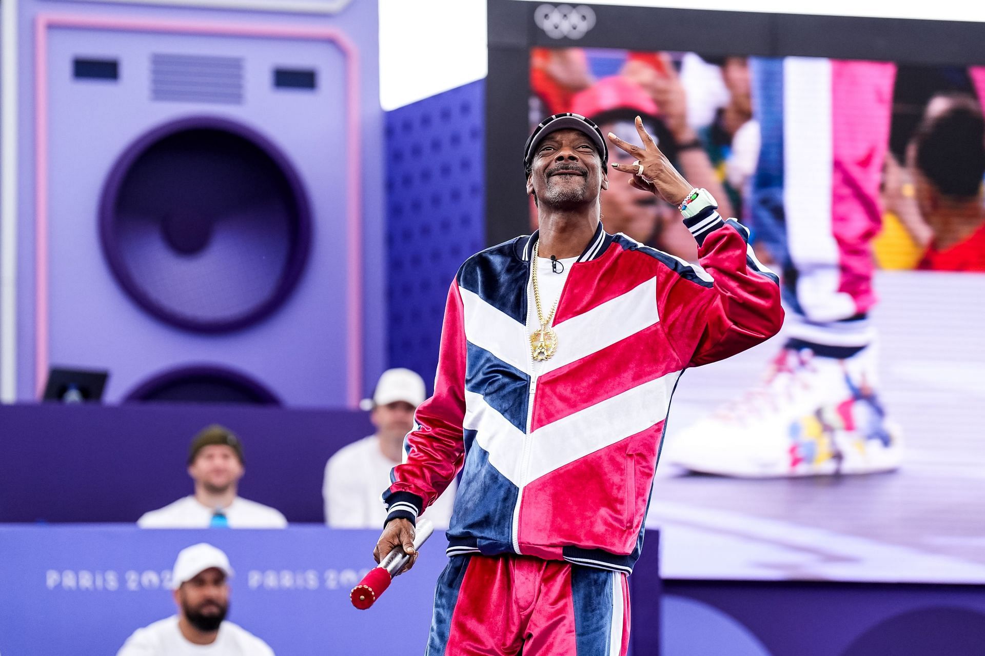 Snoop Dogg of The Voice season 26 performs the Coup de Baton ceremony at the Olympic Games Paris 2024: Day 14 - Source: Getty