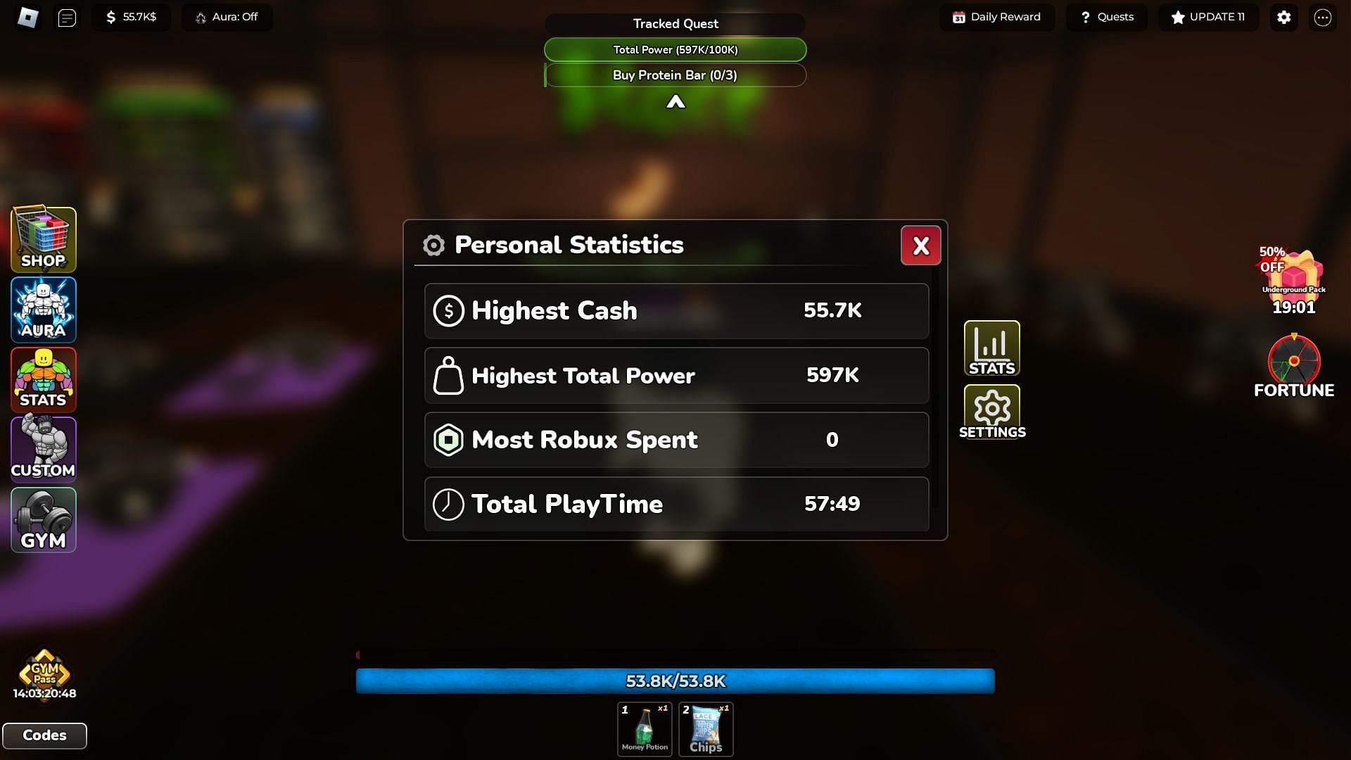 View personal statistics under Settings (Image via Roblox)