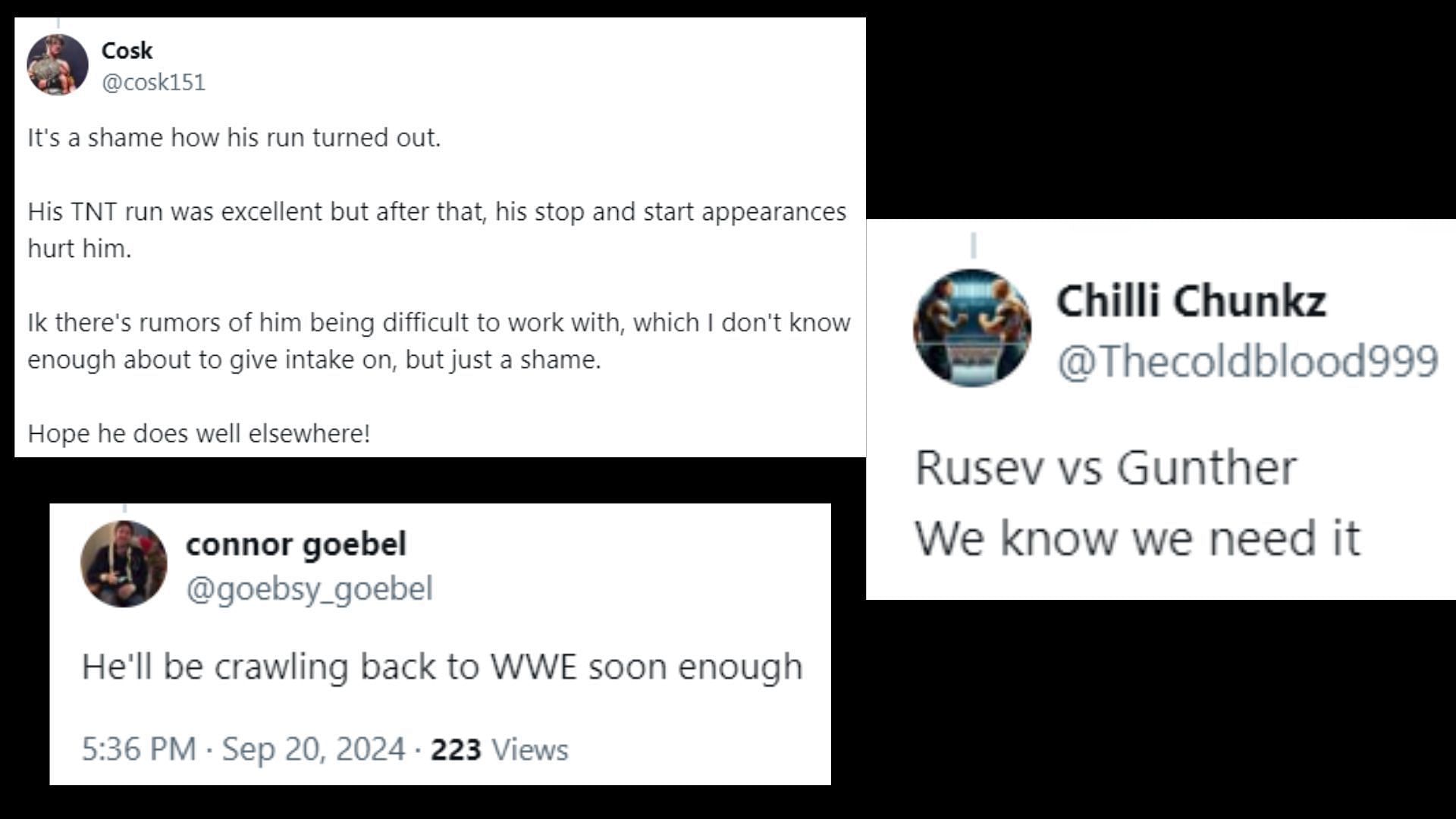 Fans react to the news of the AEW star requesting his release. [Screenshots via WrestlePurist's Twitter]