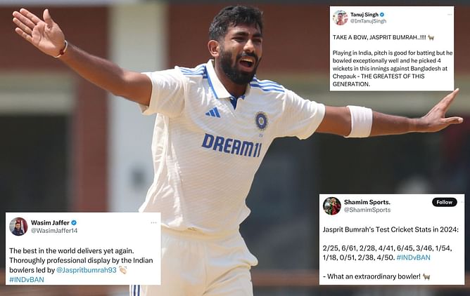 "The best in the world delivers yet again" - Social media reacts to Jasprit Bumrah's stunning spell in IND vs BAN 2024 1st Test