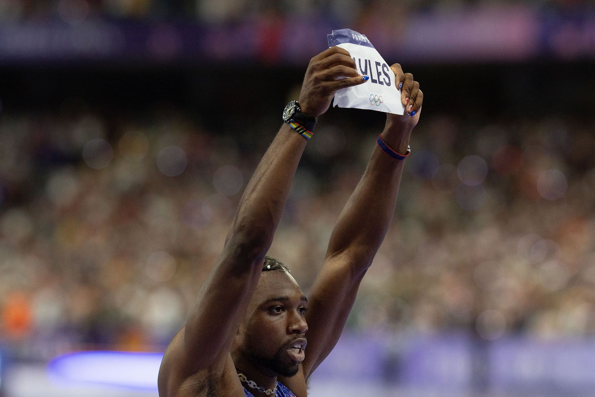 Noah Lyles after winning 100m at the Paris Games 2024: Day 9 - Source: Getty