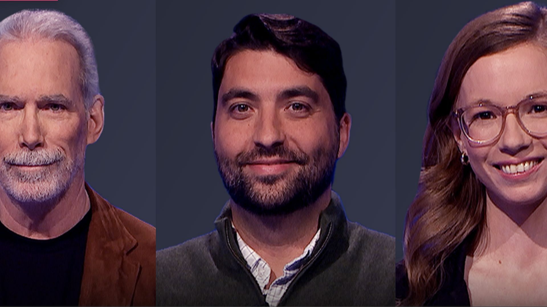 The three contestants from Jeopardy! (Image via jeopardy.com)