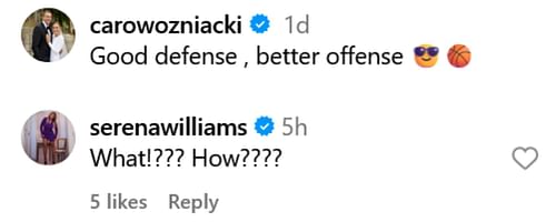 Screenshot of Serena Williams' comment on Caroline Wozniacki's Instagram post - Image source: Instagram@carowozniacki