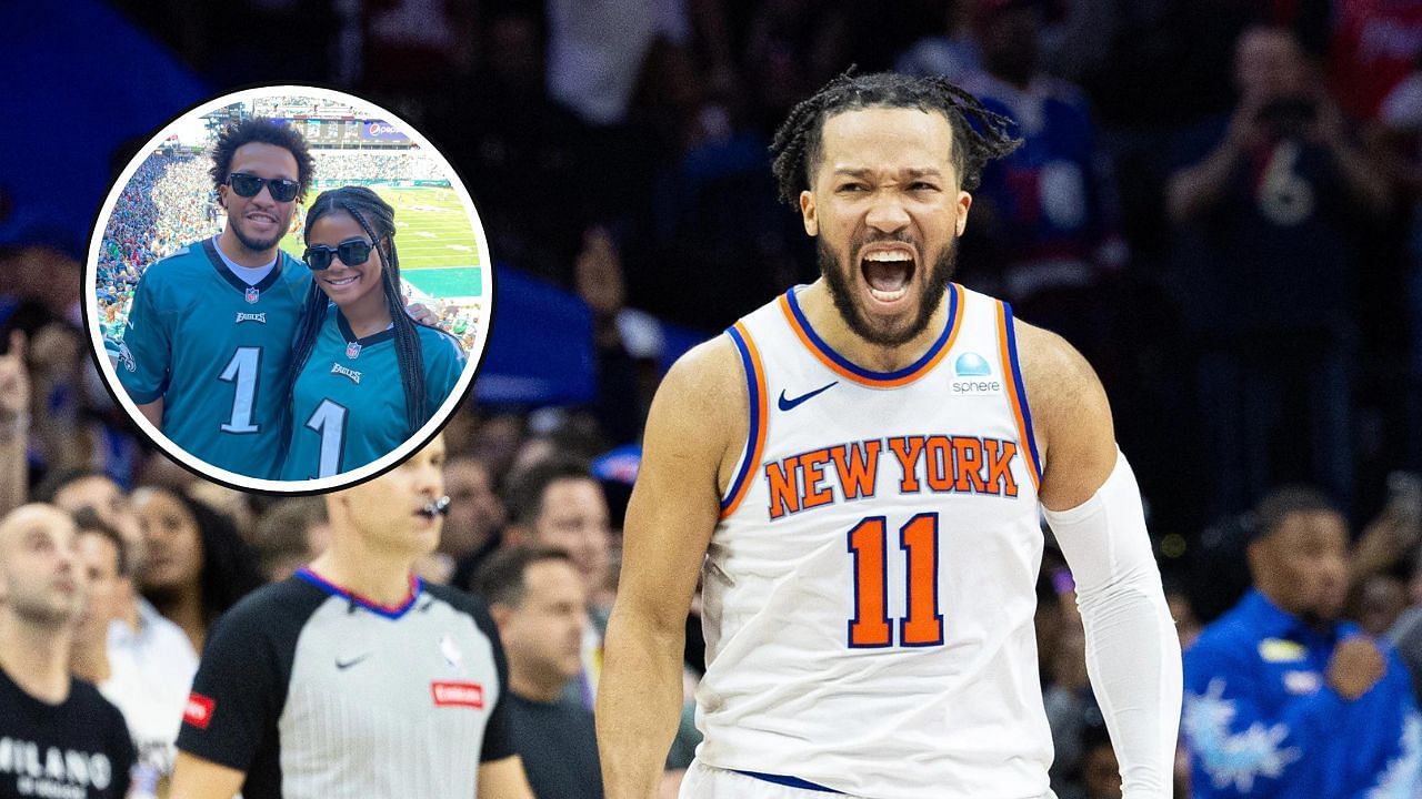 New York fans irate about Jalen Brunson wearing Eagles gear at NFL game. (Photos: Jalen Brunson on IG and IMAGN)