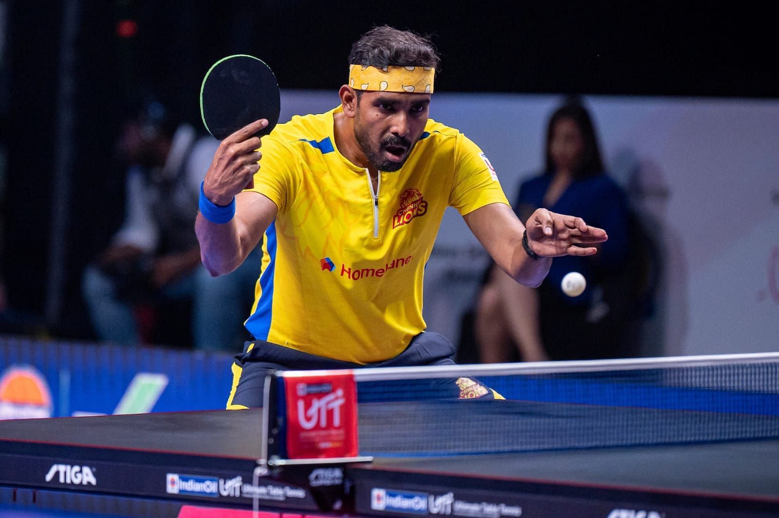 Sharath Kamal in action, Image Credits: UTT