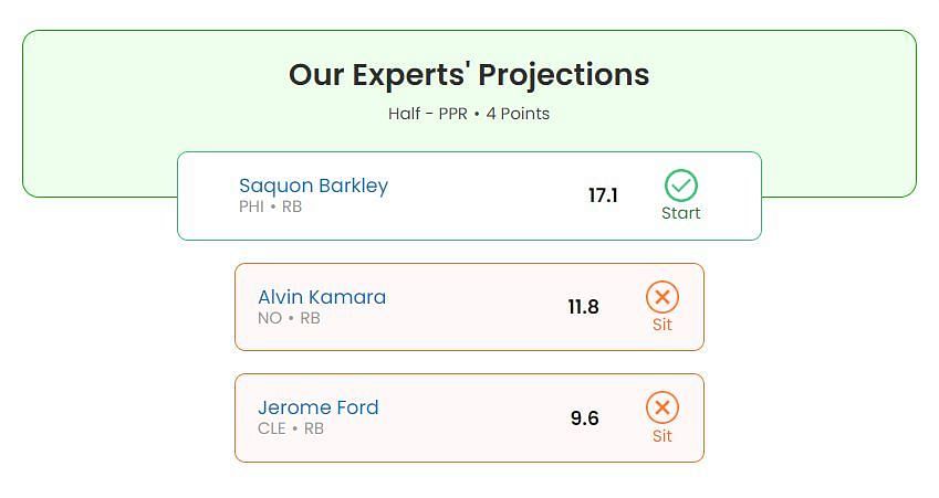 Saquon Barkley vs Alvin Kamara vs Jerome Ford fantasy projection for Week 3